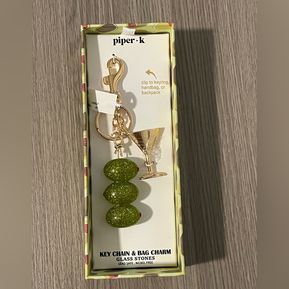 Piper K Gold and Green Olives Martini Bag Key Chain Charm
